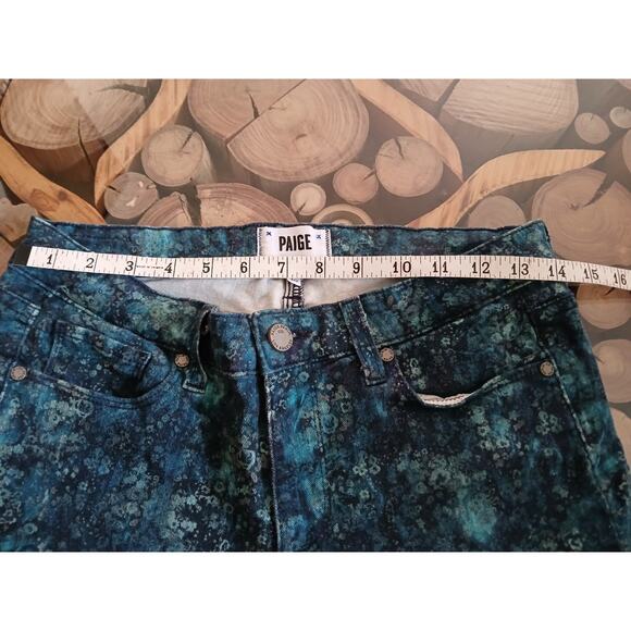 Paige All Over Floral Skinny Skyline Ankle Peg Blue Watercolor Denim Jeans 30 - Picture 6 of 11